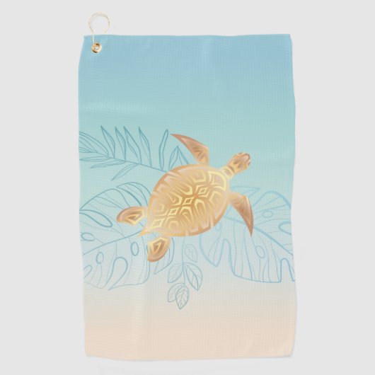 Gold Zee Turtle Tropical Leaves Coastal Golfhanddoek (Voorkant)