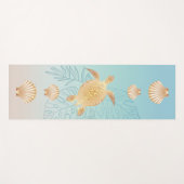 Gold Zee Turtle Tropical Leaves Coastal Yogamat (Voorkant (horizontaal))