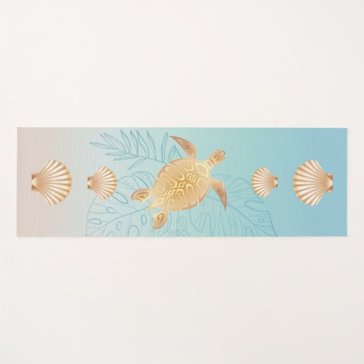 Gold Zee Turtle Tropical Leaves Coastal Yogamat (Voorkant (horizontaal))