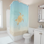 Gold Zee Turtle Tropical Leaves Douchegordijn (In situ)