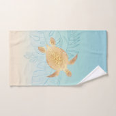 Gold Zee Turtle Tropical Leaves Handdoek (Handdoek)