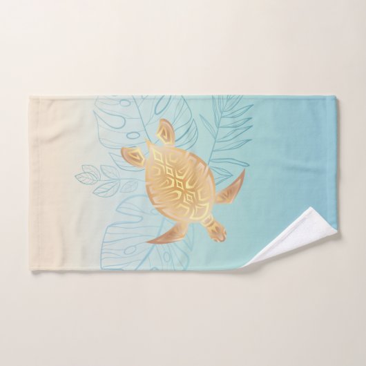 Gold Zee Turtle Tropical Leaves Handdoek (Handdoek)