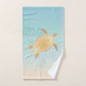 Gold Zee Turtle Tropical Leaves Handdoek (Handdoek)