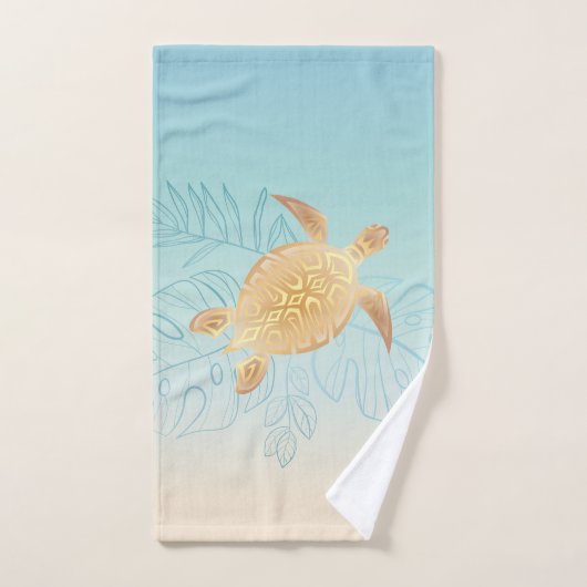 Gold Zee Turtle Tropical Leaves Handdoek (Handdoek)