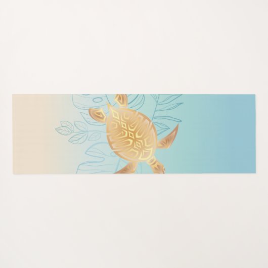 Gold Zee Turtle Tropical Leaves Yogamat (Achterkant (horizontaal))
