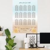 Gold Zee Turtles Beach Wedding Seding Chart Poster (Thuiskantoor)