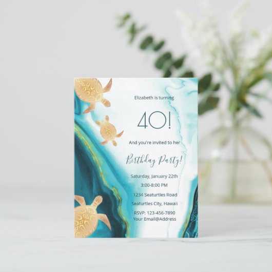 Gold Zee Turtles Blauwgroen Ink Maritime Coastal Kaart (Staand voorkant)