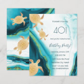 Gold Zee Turtles Blauwgroen Ink Maritime Coastal Kaart (Voorkant / Achterkant)