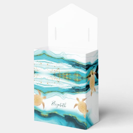Gold Zee Turtles Coastal Custom Birthday Voeg naam Bedankdoosjes (Geopend)