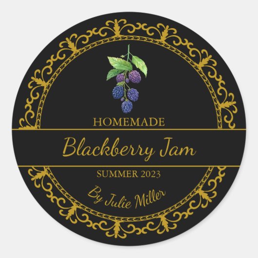  Gold Zelfgemaakt Blackberry Jam Label | Zwart (Voorkant)