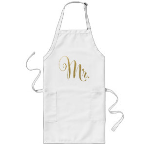 Gold Zijne n Hers Mr & Mrs Matching Aprons Lang Schort
