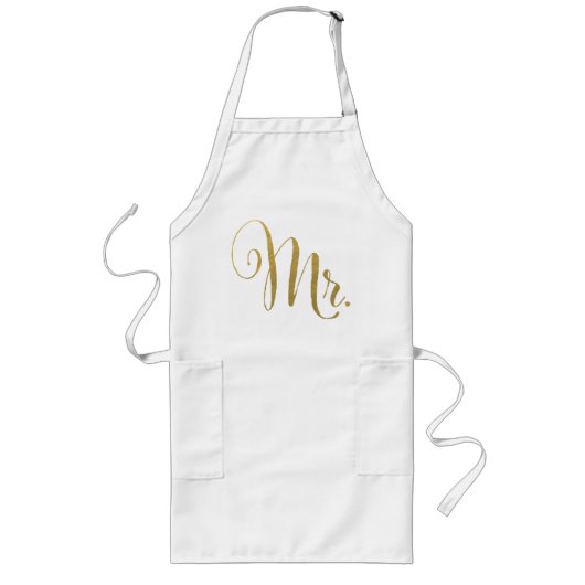 Gold Zijne n Hers Mr & Mrs Matching Aprons Lang Schort (Voorkant)
