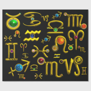 GOLD ZODIAC BIRTHDAY JEWELS, GEMSTONES, ASTROLOGIE CADEAUPAPIER