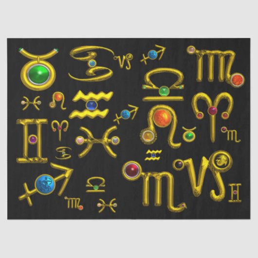 GOLD ZODIAC BIRTHDAY JEWELS, GEMSTONES, ASTROLOGIE TISSUEPAPIER (Voorkant)