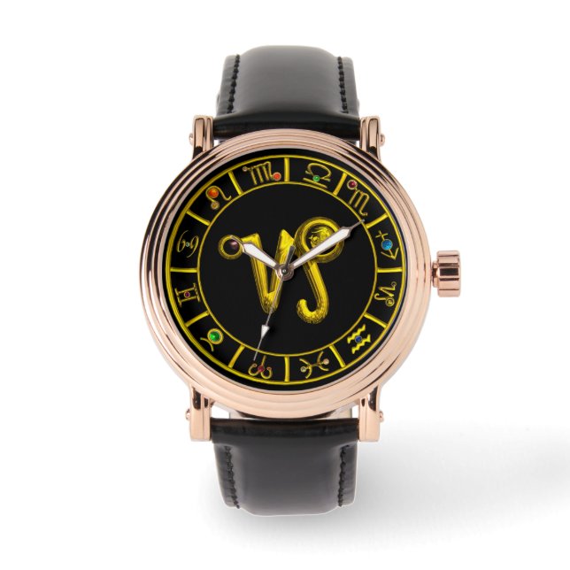 GOLD ZODIAC BIRTHDAY SIGNS/CAPRICORN HORLOGE (Voorkant)