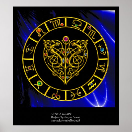 GOLD ZODIAC CHART, ASTRAL HEART, CELTISCHE KNOPEN POSTER (Voorkant)