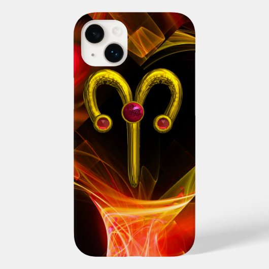 GOLD ZODIAC SIGN ARIES, Red Yellow Fractal Swirls Case-Mate iPhone Case (Achterkant)