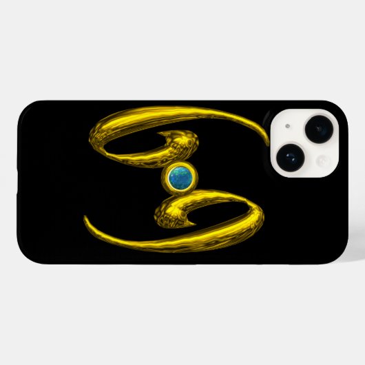 GOLD ZODIAC SIGN CANCER, Blue Opale Gemstone Black Case-Mate iPhone Case (Achterkant (horizontaal))