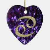Gold Zodiac Sign Cancer op Paarse Glitter Ornament (Rechts)