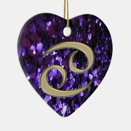 Gold Zodiac Sign Cancer op Paarse Glitter Ornament (Rechts)