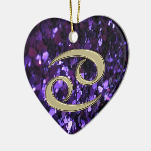 Gold Zodiac Sign Cancer op Paarse Glitter Ornament (Links)
