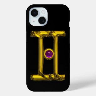 GOLD ZODIAC SIGN GEMINI Paarse Alexandriet iPhone 15 Case