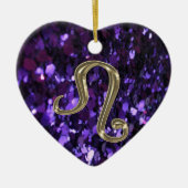 Gold Zodiac Sign Leo op Paarse Glitter Ornament (Voorkant)