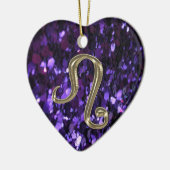 Gold Zodiac Sign Leo op Paarse Glitter Ornament (Links)