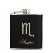 Gold Zodiac Sign Scorpio op zwarte fles Heupfles (Voorkant)