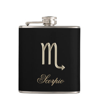 Gold Zodiac Sign Scorpio op zwarte fles Heupfles