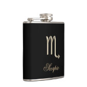 Gold Zodiac Sign Scorpio op zwarte fles Heupfles (Rechts)