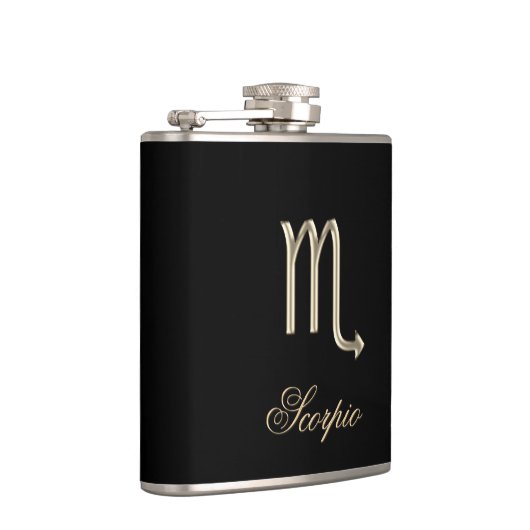 Gold Zodiac Sign Scorpio op zwarte fles Heupfles (Rechts)