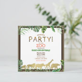Gold Zoo Animals Oerwoud Safari Verjaardagsfeest Kaart (Staand voorkant)
