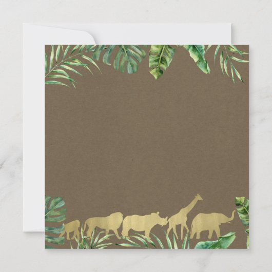Gold Zoo Animals Oerwoud Safari Verjaardagsfeest Kaart (Achterkant)