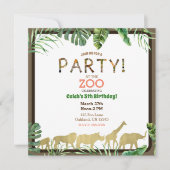 Gold Zoo Animals Oerwoud Safari Verjaardagsfeest Kaart (Voorkant)