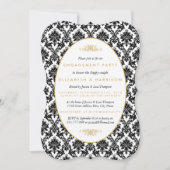 Gold, zwart, White Damask Engagement Party Kaart (Voorkant)