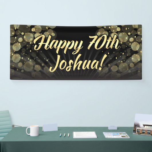 Gold/zwarte Bokeh 70th Birthday Party Decoration Spandoek (Beurs)