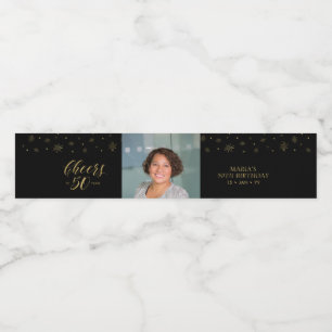 Gold & zwarte Cheers 50 jaar, 50 jaar geboortedag Waterfles Etiket