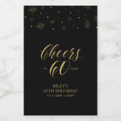 Gold & zwarte Cheers 60 jaar, 60e verjaardag Wijn Etiket (Enkel label)
