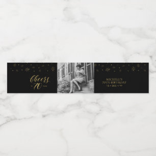Gold & zwarte Cheers 70 jaar, 70e verjaardag Waterfles Etiket