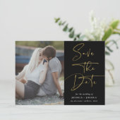 Gold & zwarte kalligrafie Foto Opslaan datumkaart Kaart (Staand voorkant)