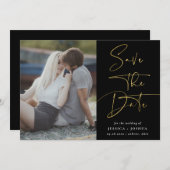 Gold & zwarte kalligrafie Foto Opslaan datumkaart Kaart (Voorkant / Achterkant)