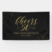 Gold & zwarte moderne Cheers 50e verjaardag Spandoek (Horizontaal)