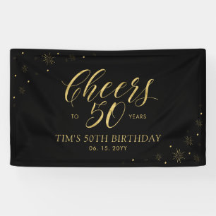 Gold & zwarte moderne Cheers 50e verjaardag Spandoek