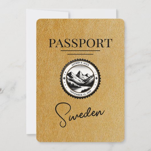 Gold Zweden Passport Uitnodiging voor het Huwelijk (Achterkant)