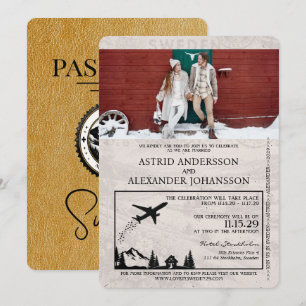 Gold Zweden Passport Uitnodiging voor het Huwelijk