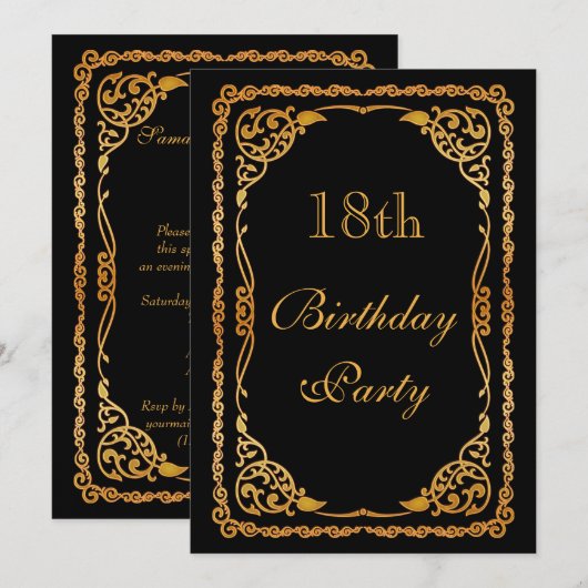 Gold  zwenken 18e verjaardag kaart (Voorkant / Achterkant)