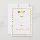 Goldan Art Deco Wedding RSVP Kaart (Voorkant)