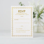 Goldan Art Deco Wedding RSVP Kaart (Staand voorkant)