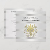  GoldArt Deco Plume Blk Wht SQ Wedding Kaart (Voorkant / Achterkant)